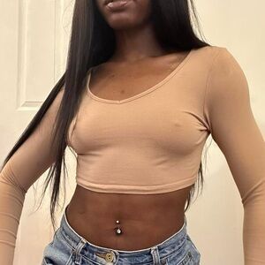 tan deep v-neck crop top